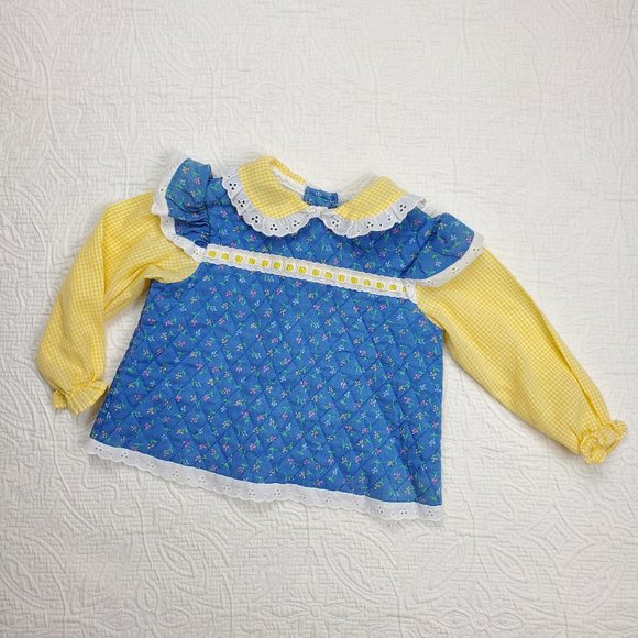 Nostalgic Baby Vintage Other - Vintage Floral & Gingham w/ Lace Trim Shirt 24 months